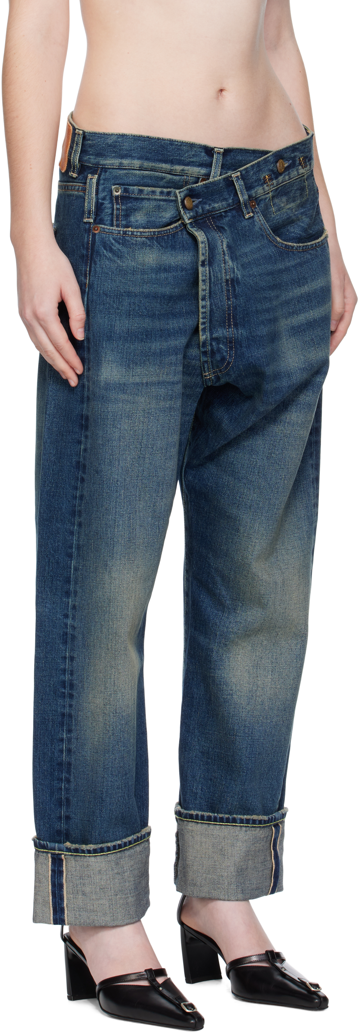 Blue Cuffed Crossover Jeans