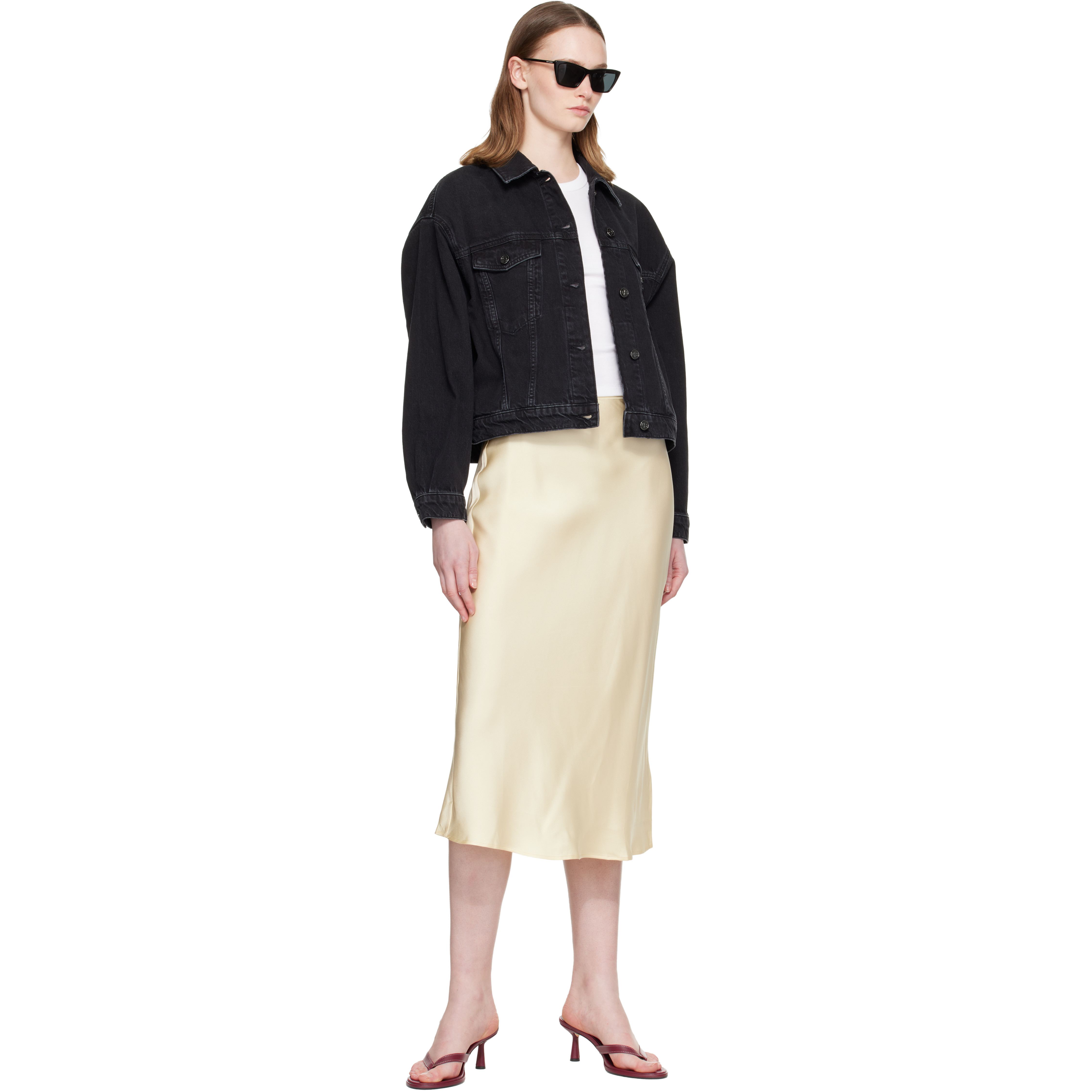 Yellow Bar Silk Midi Skirt