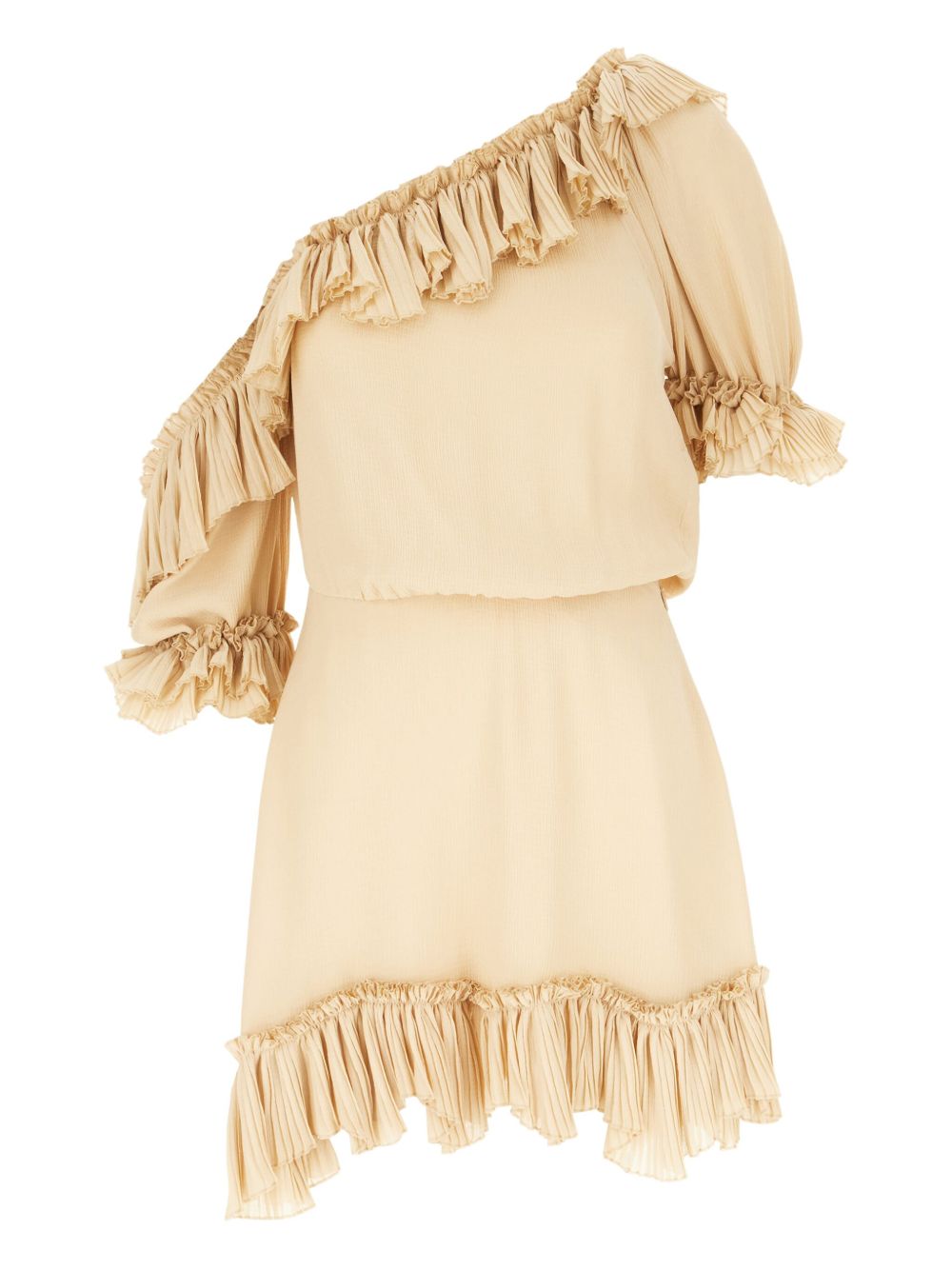 Ruffle-detail one-shoulder dress - Neutrals