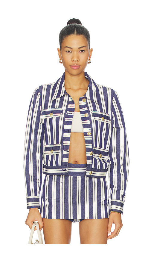 Alice + Olivia Alex Collared Boxy Jacket in Navy. L. Also in
