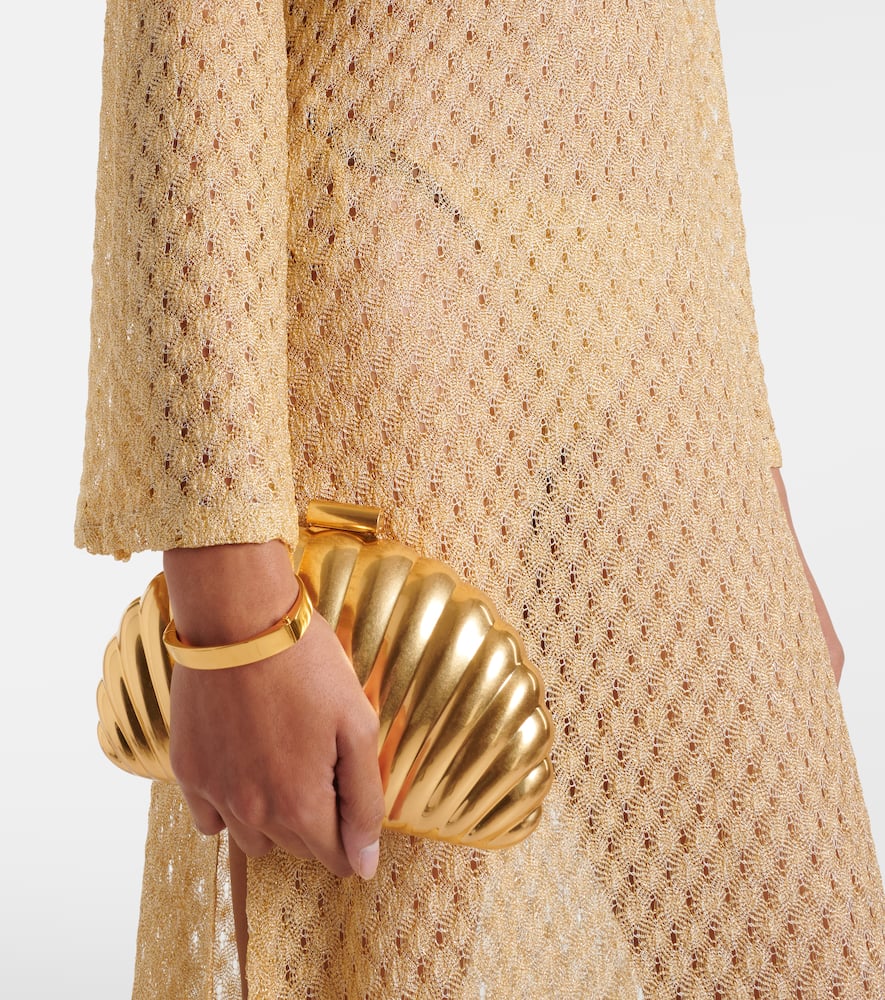 Open-knit tie-neck lamé kaftan