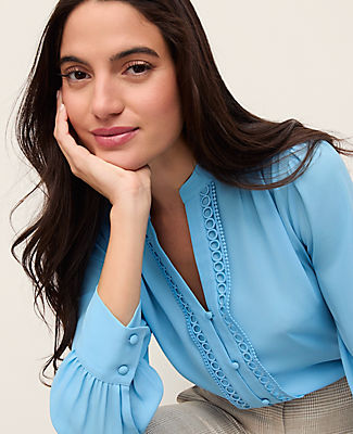 Ann Taylor Petite Lace Trim Blouse