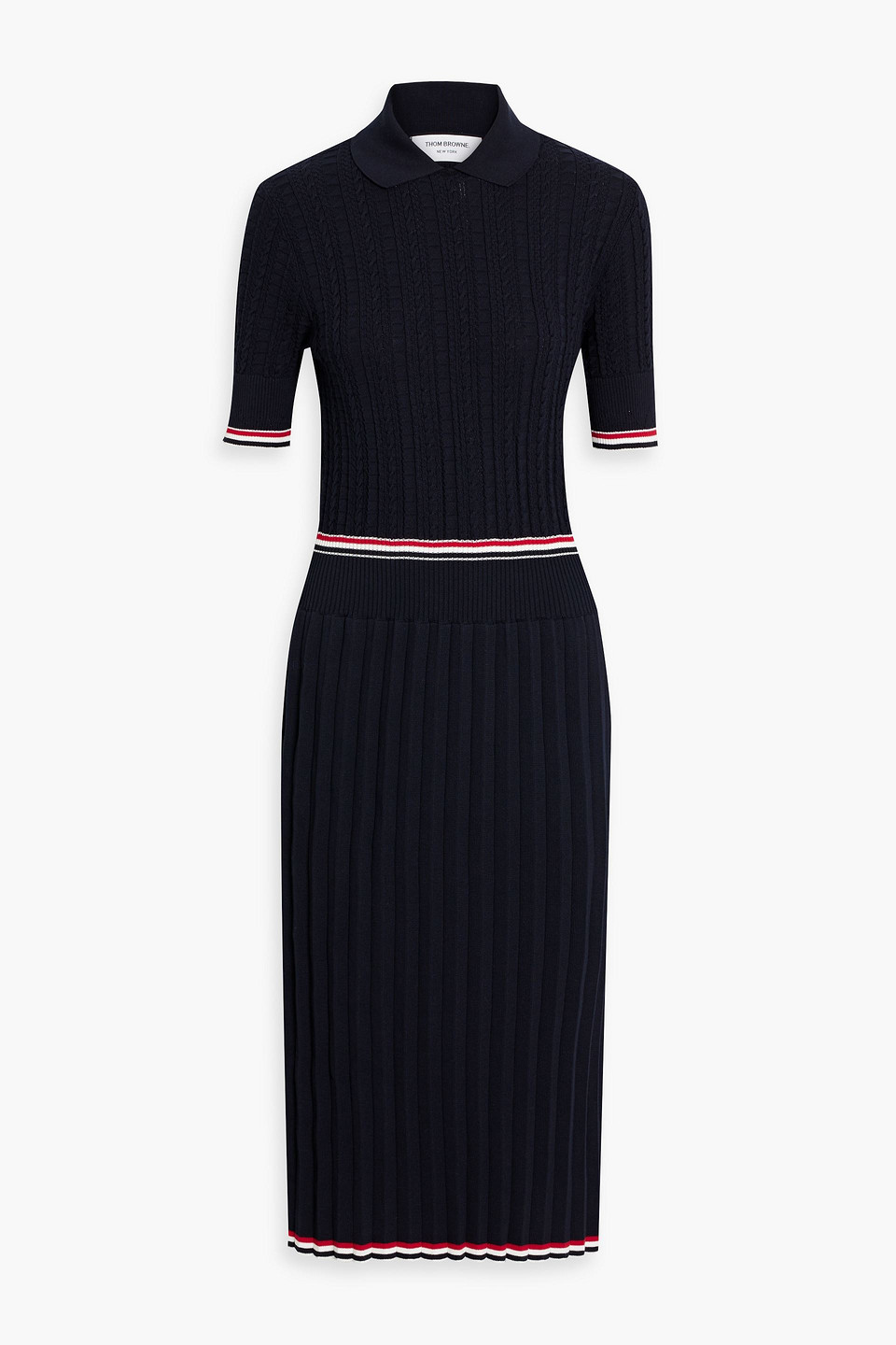 Ribbed and cable-knit cotton midi dress - Blue - IT 40