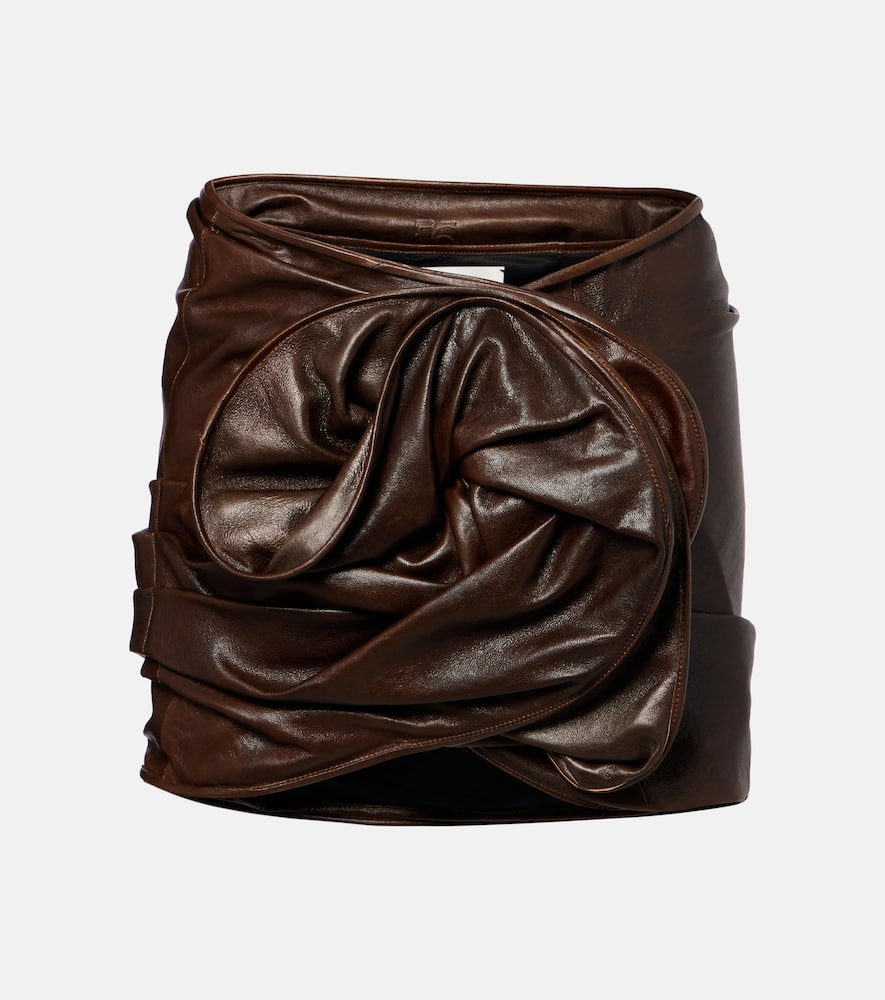 Gathered leather miniskirt
