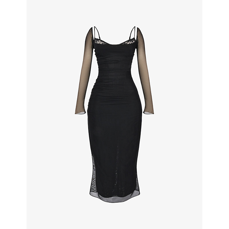 Womens Black Katarina Corseted Stretch-woven Maxi Dress
