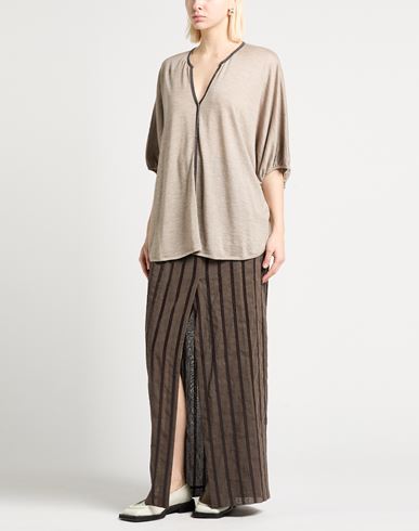 Woman Sweater Khaki Size M Cashmere, Silk, Brass