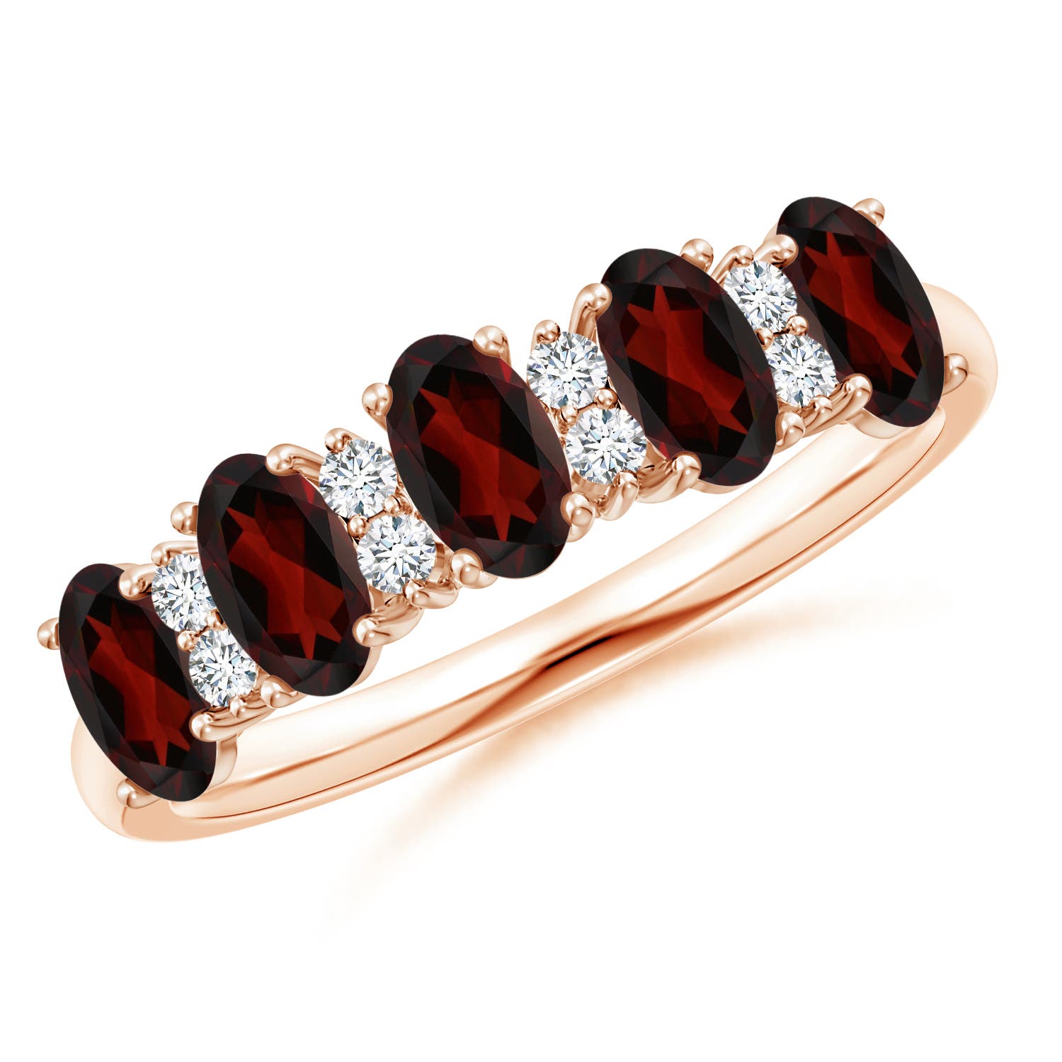 Angara 1.25 Carats Five Stone Garnet and Diamond Wedding Ring in 14K Rose Gold