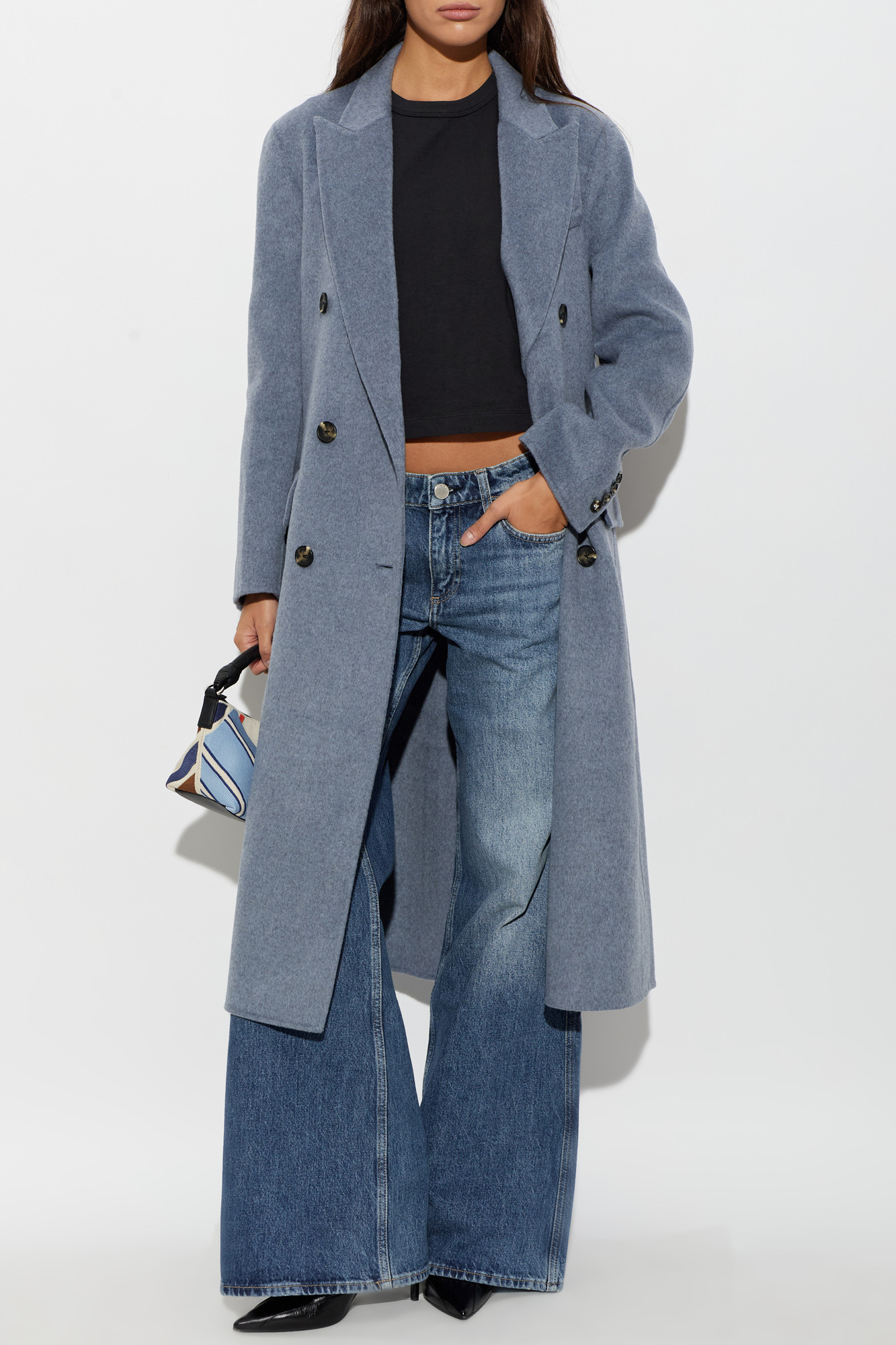 Double-breasted Coat With A Single Vent, Women's, Blue
