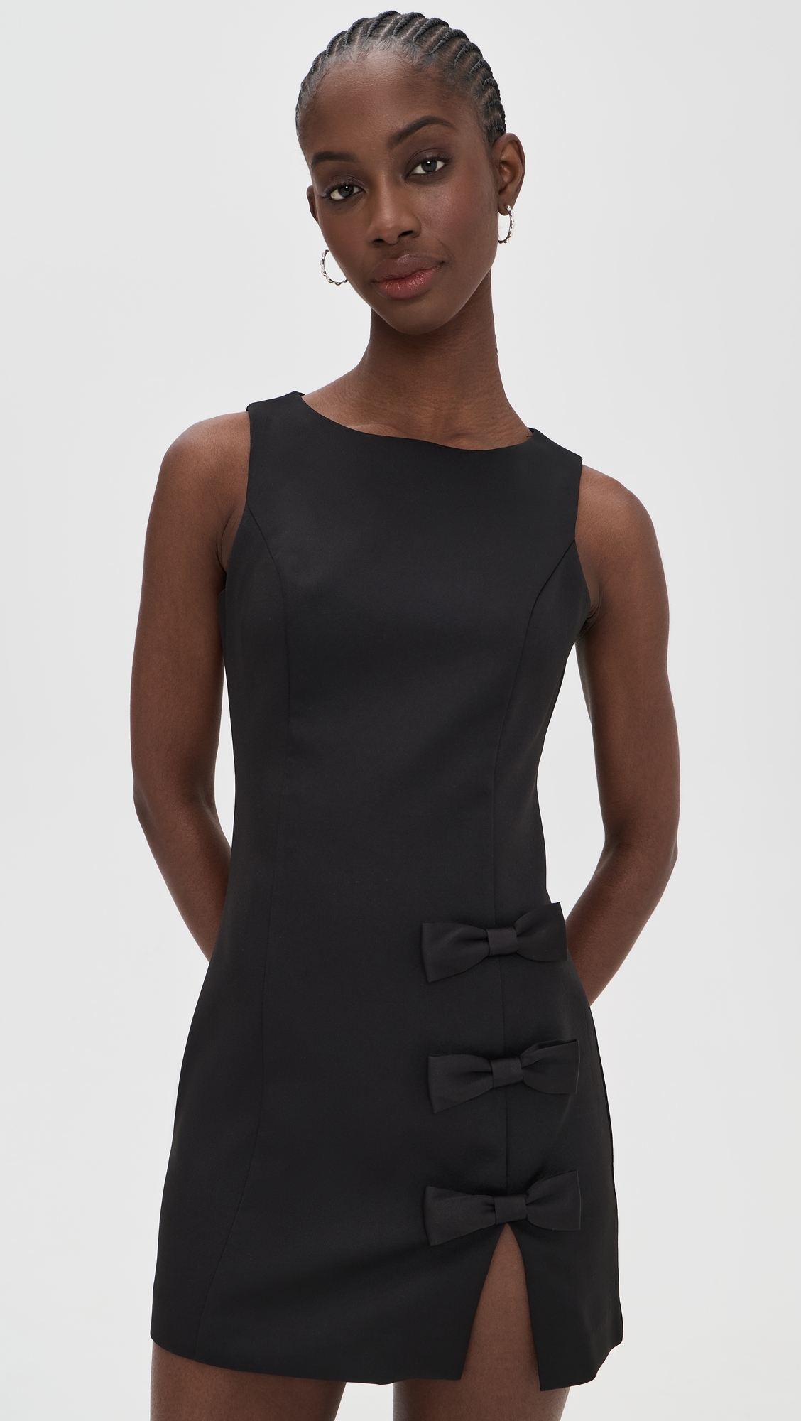 Bow Slit Mini Dress Black