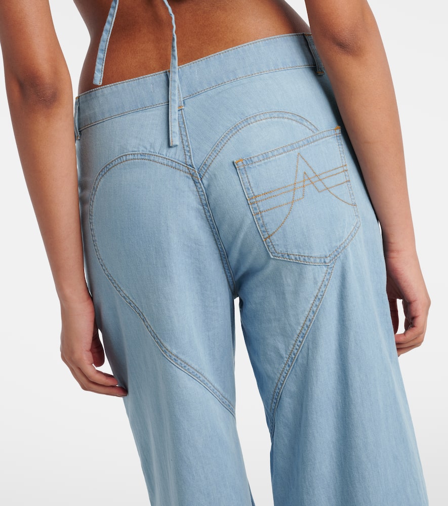 Embellished floral-appliqué wide-leg jeans
