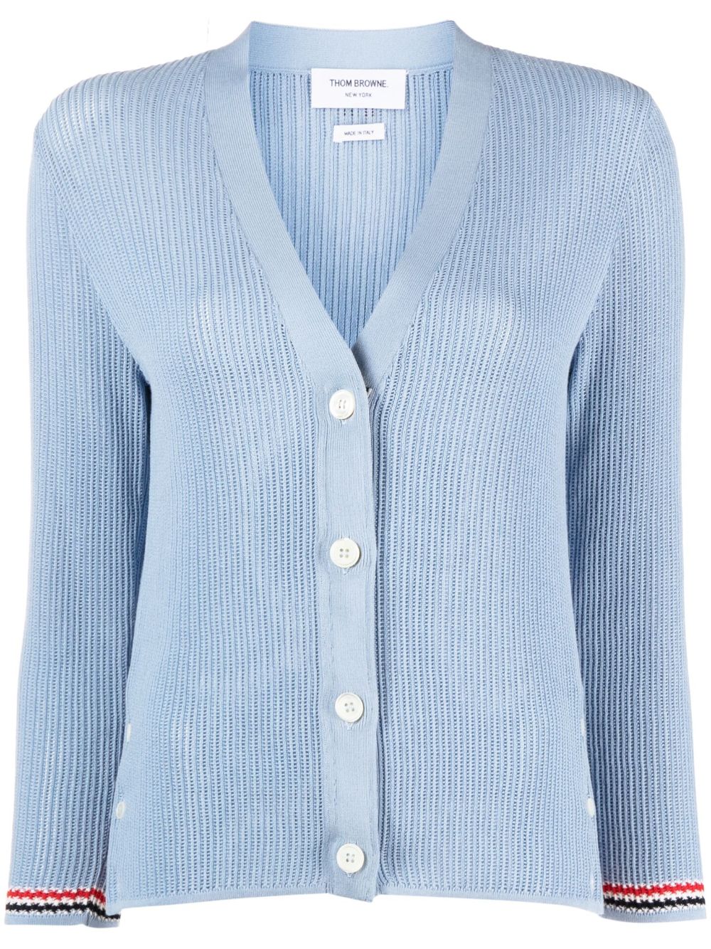 Pointelle-knit RWB stripe cardigan - Blue