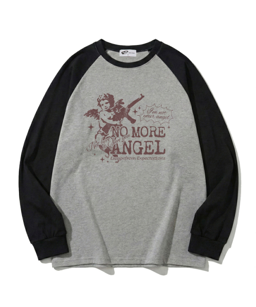 No More Angel Print Semi Oversized Long Sleeve Gray