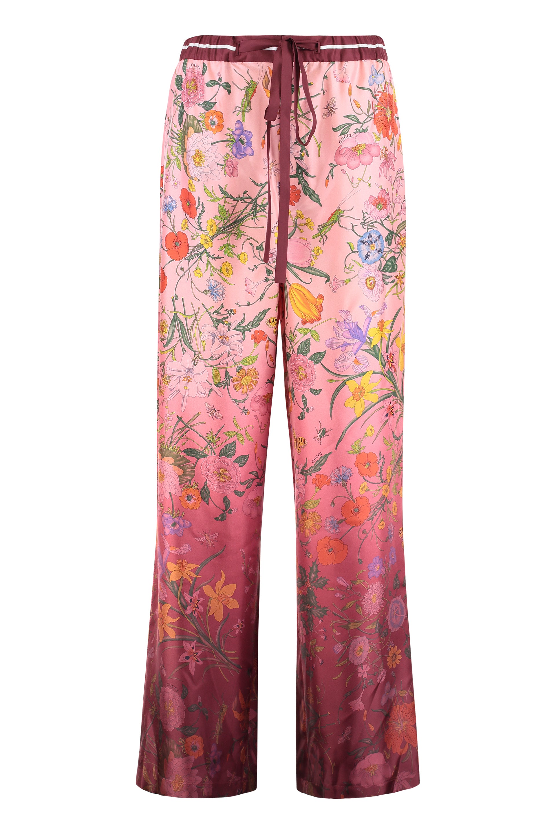 Floral Silk Wide-leg Pants