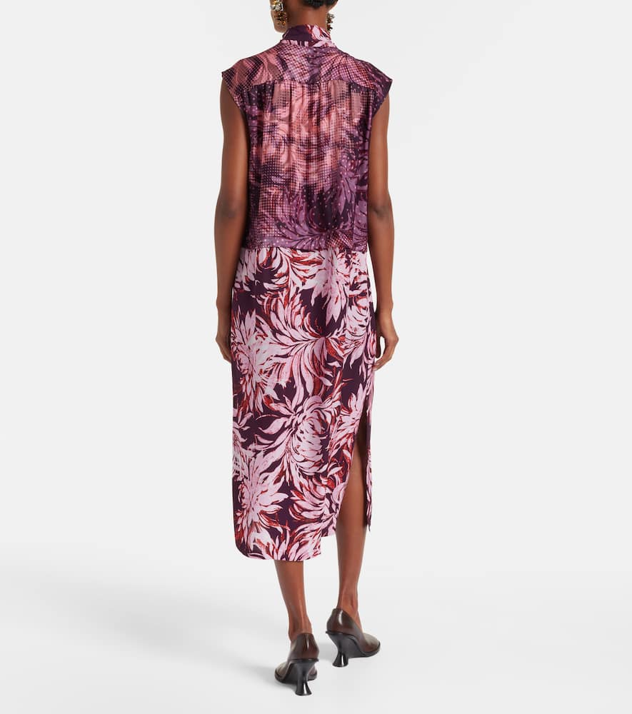 Printed tie-neck midi dress
