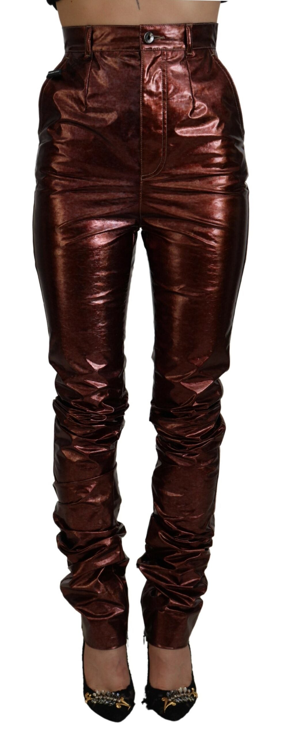 Metallic High-Waist Skinny Jeans — Bronze