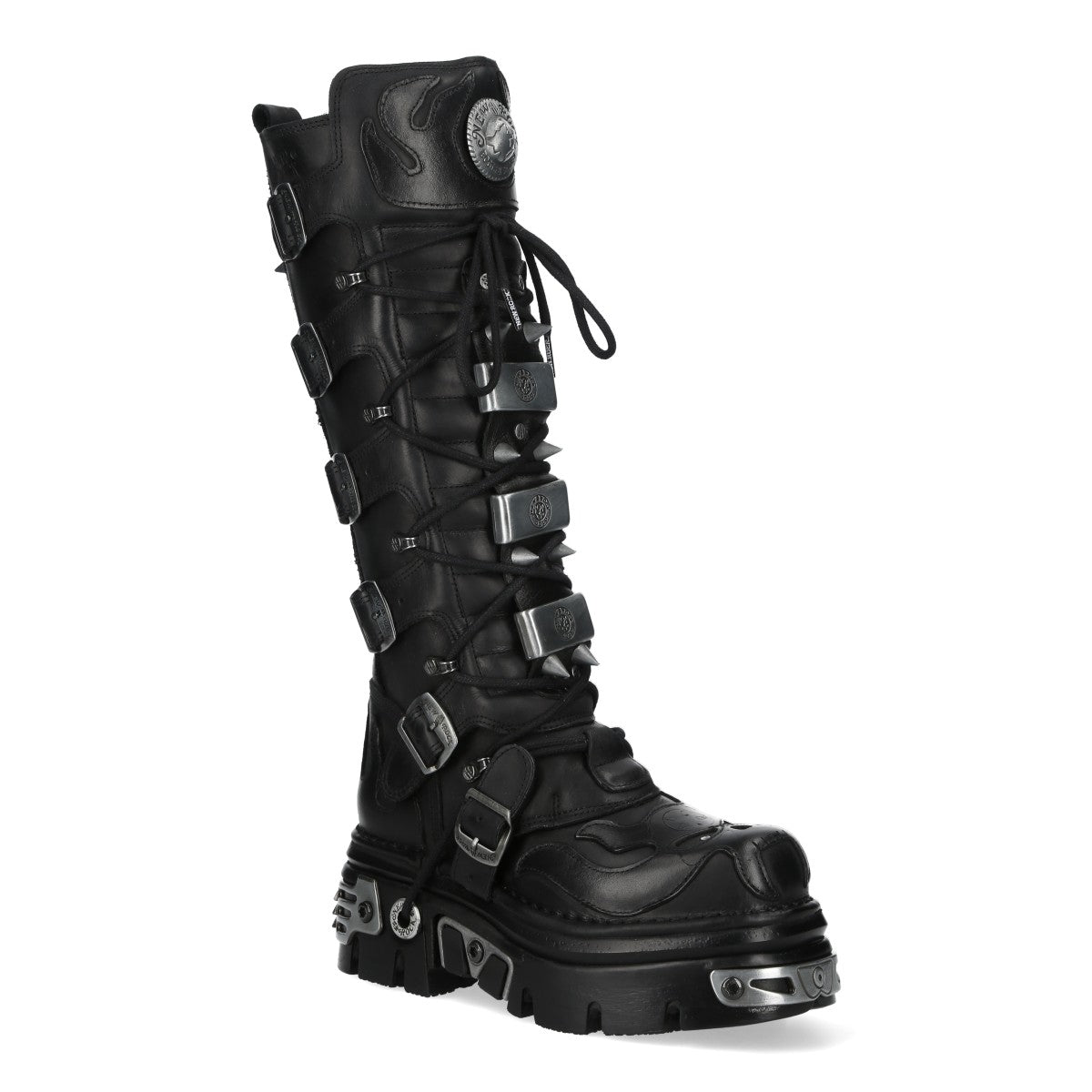M-161-C10 Knee High Black Leather Spiked Gothic Boots