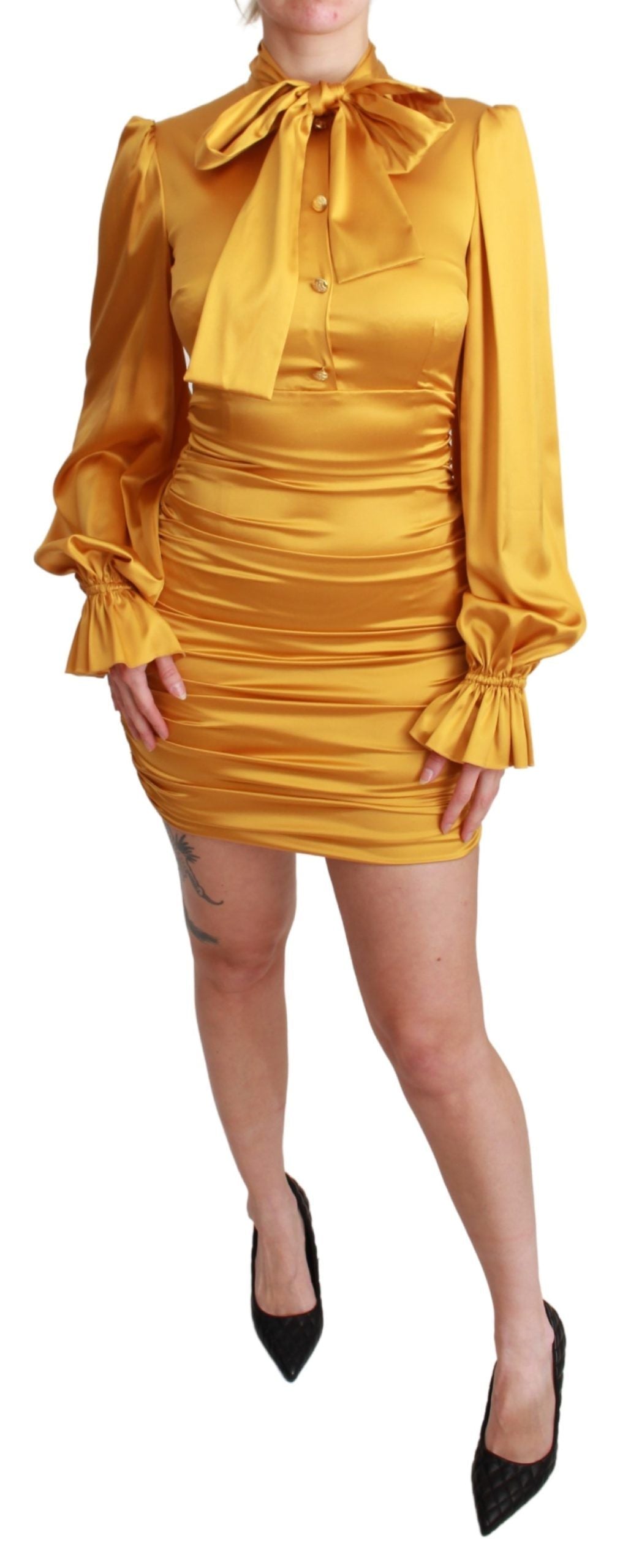 Silk Stretch Bodycon Dress — Yellow