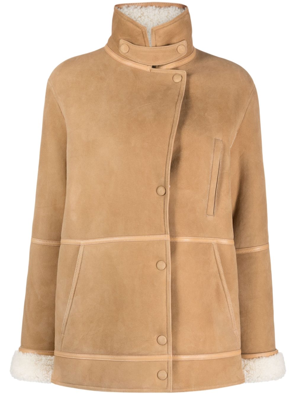 Shearling-trim press-stud jacket - Neutrals