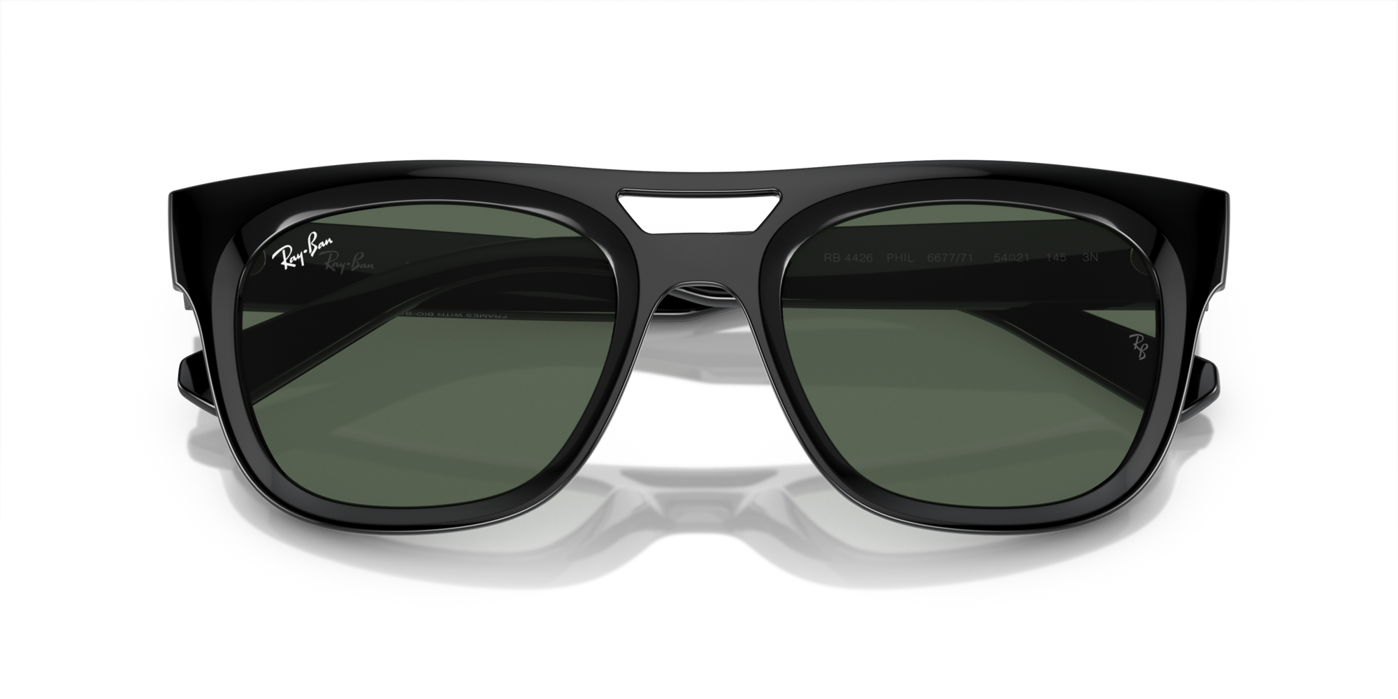 Ray - Ban Unisex Ray - Ban RB4426 PHIL 667771 Sunglasses Injected Black Green Squared Norma