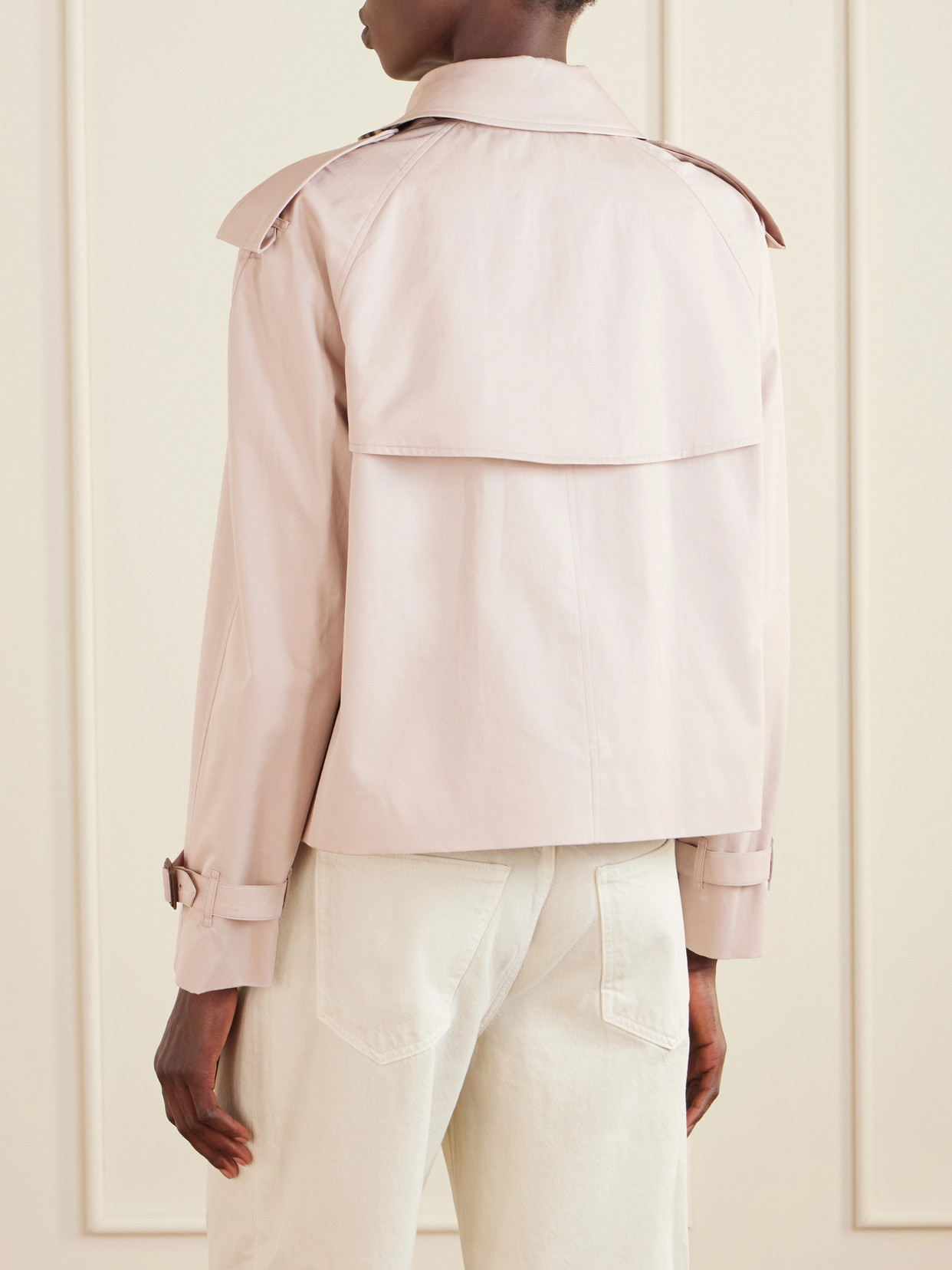 Haltye Double-breasted Belted Cotton-gabardine Cropped Trench Jacket - Pink