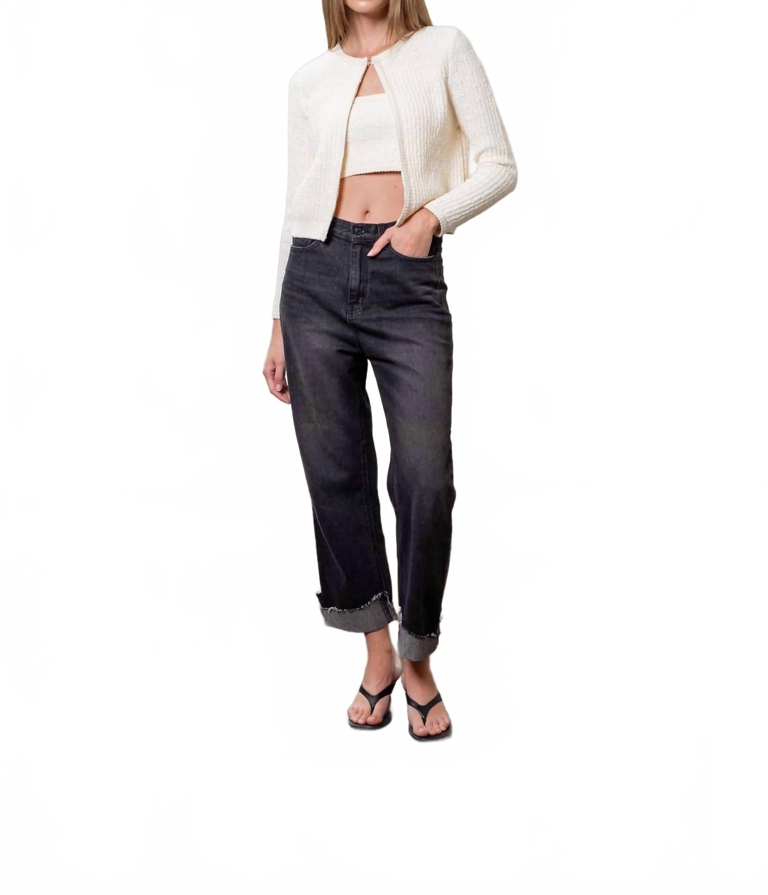Long Sleeve Cardigan Top In Cream