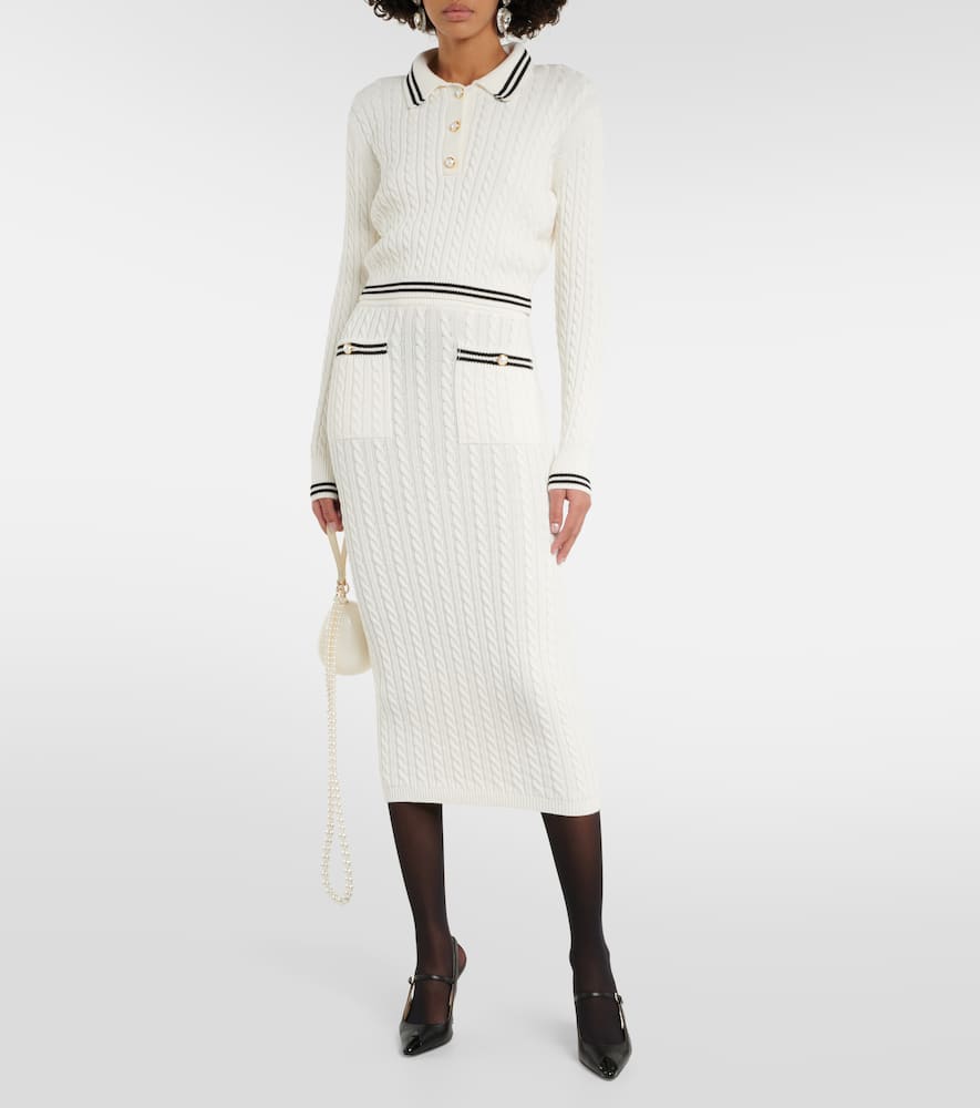 Striped cable-knit cotton midi skirt