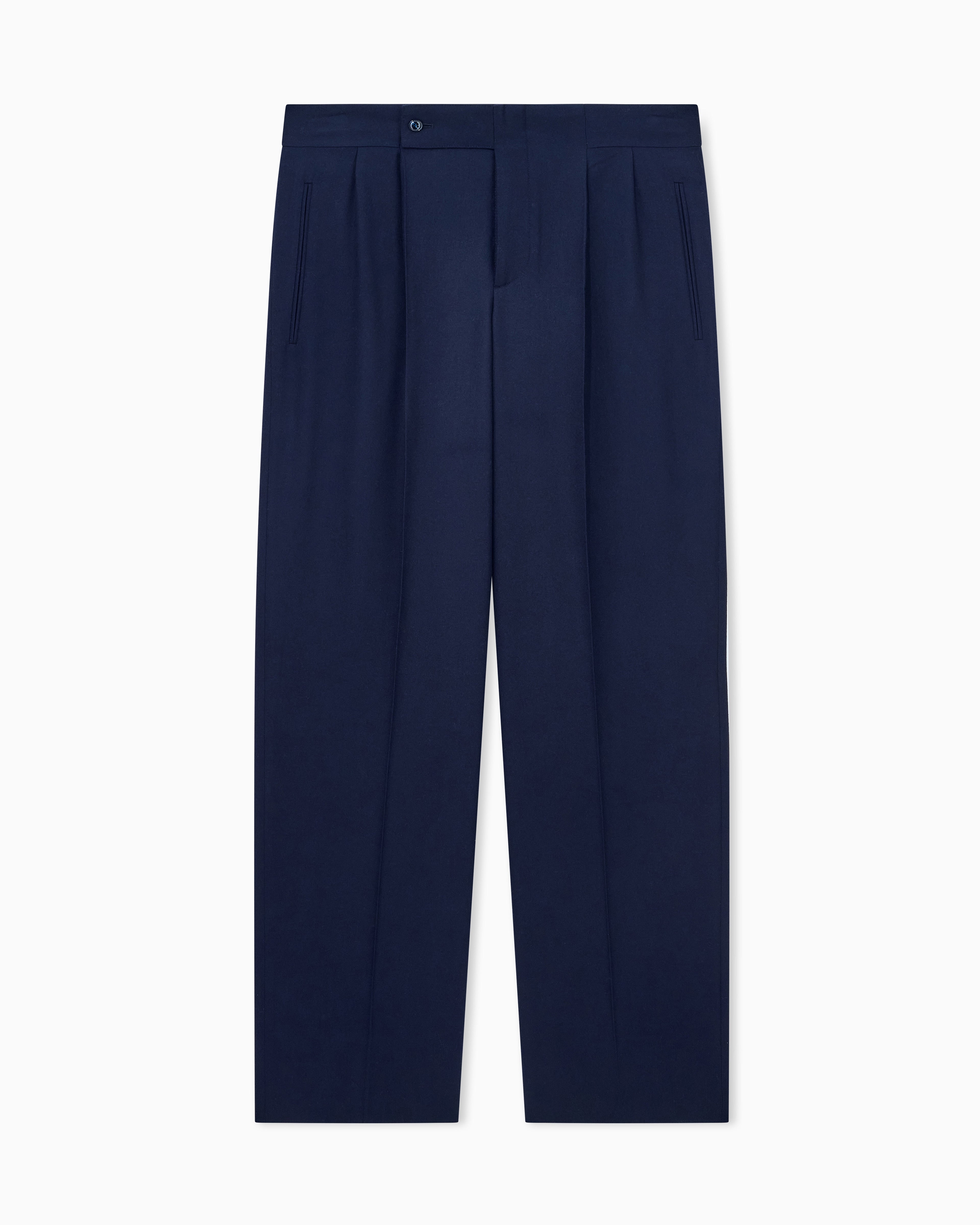 Pleated Wool Trousers — Navy