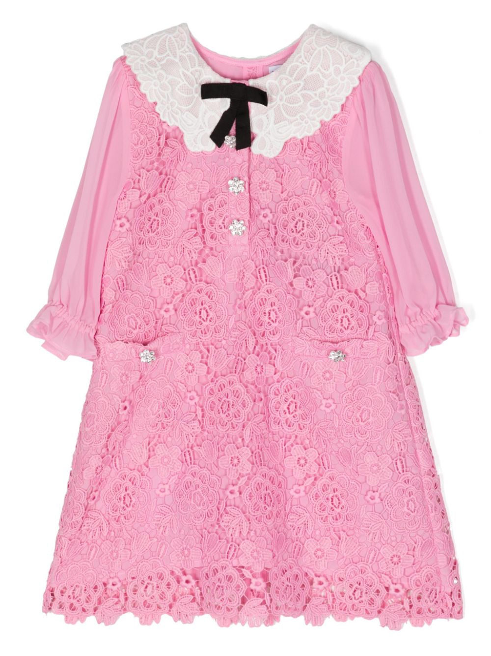 Bow-detail lace dress - Pink