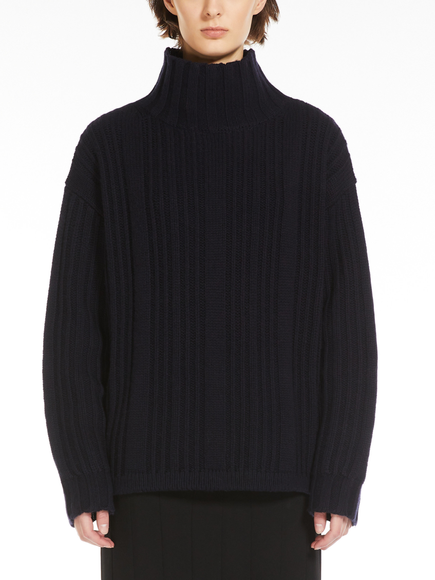 Navy Blue Wool And Cashmere Polo-neck Jumper
