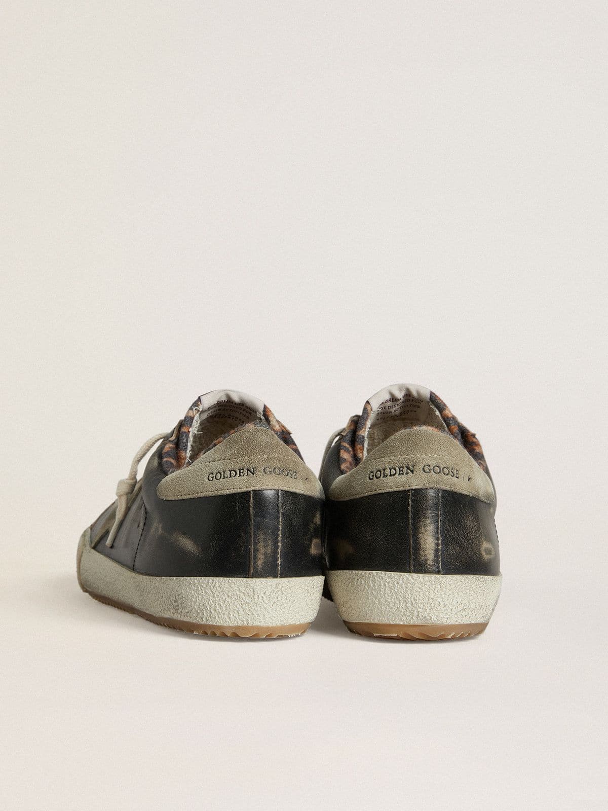 Golden Goose - Men's Super-star In Black Leather With Gray Suede Star And Heel Tab, Man