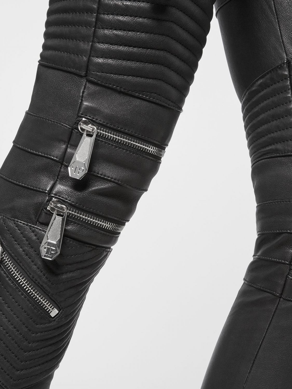 Lambskin skinny-fit zipped trousers - Black