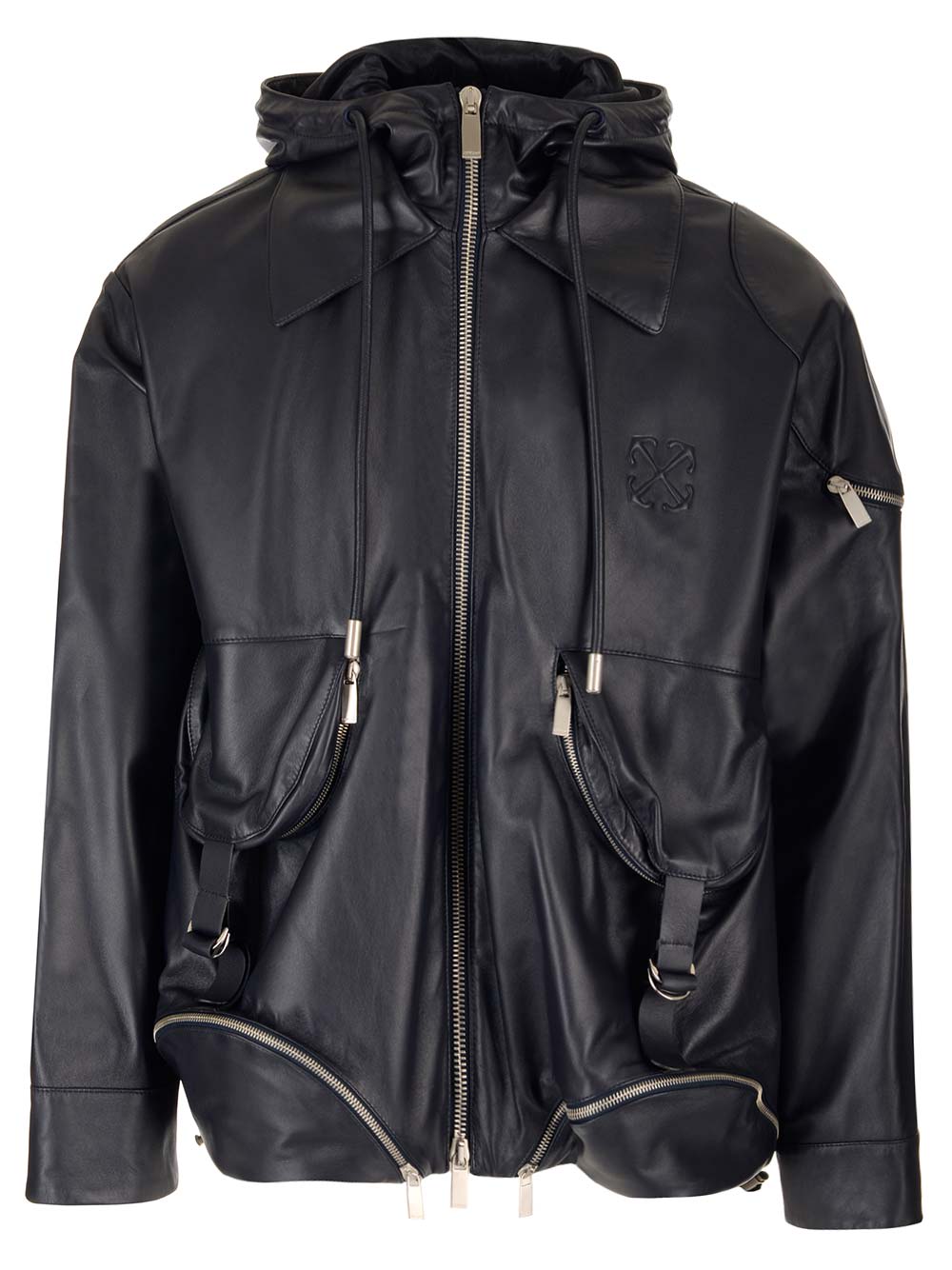 Arrow pocket-detail leather jacket - Blue