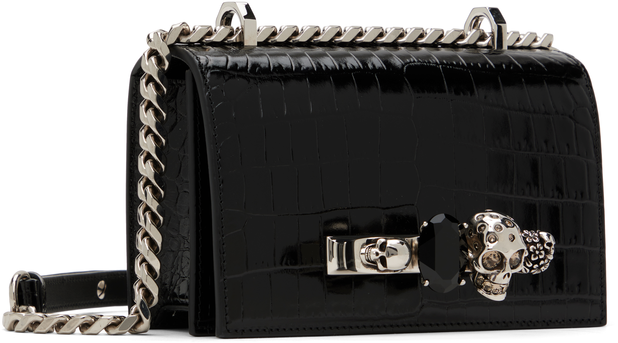 McQueen Black Mini Jewelled Satchel