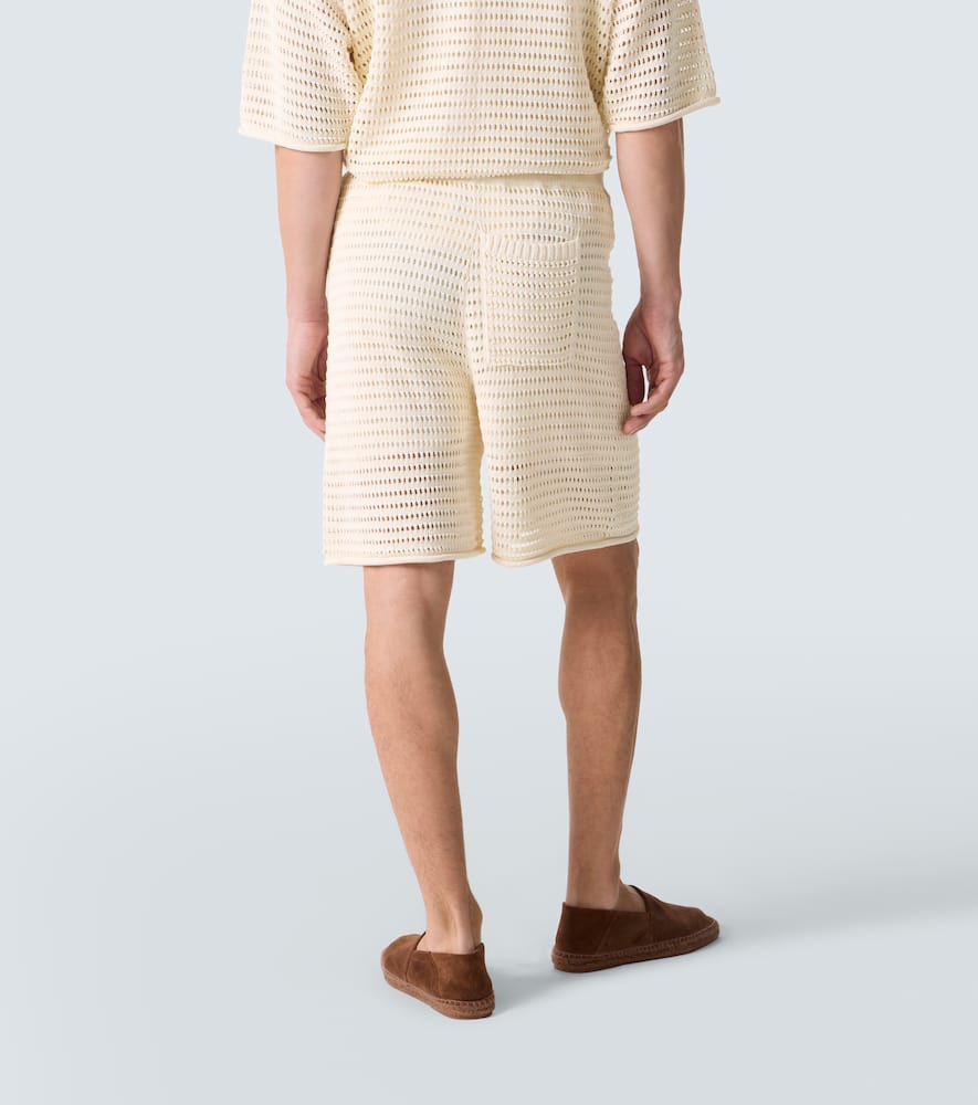 Crochet floral-appliqué open-knit Bermuda shorts