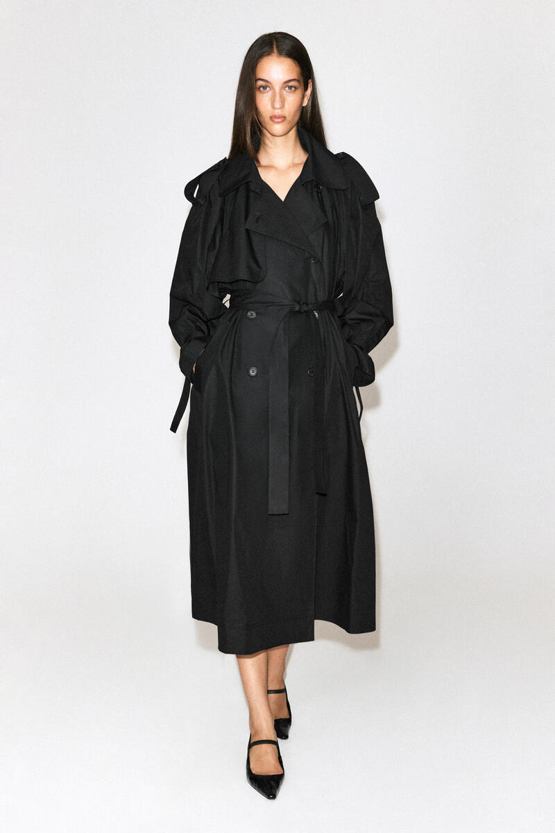 Mock-Neck Cotton Trench Coat