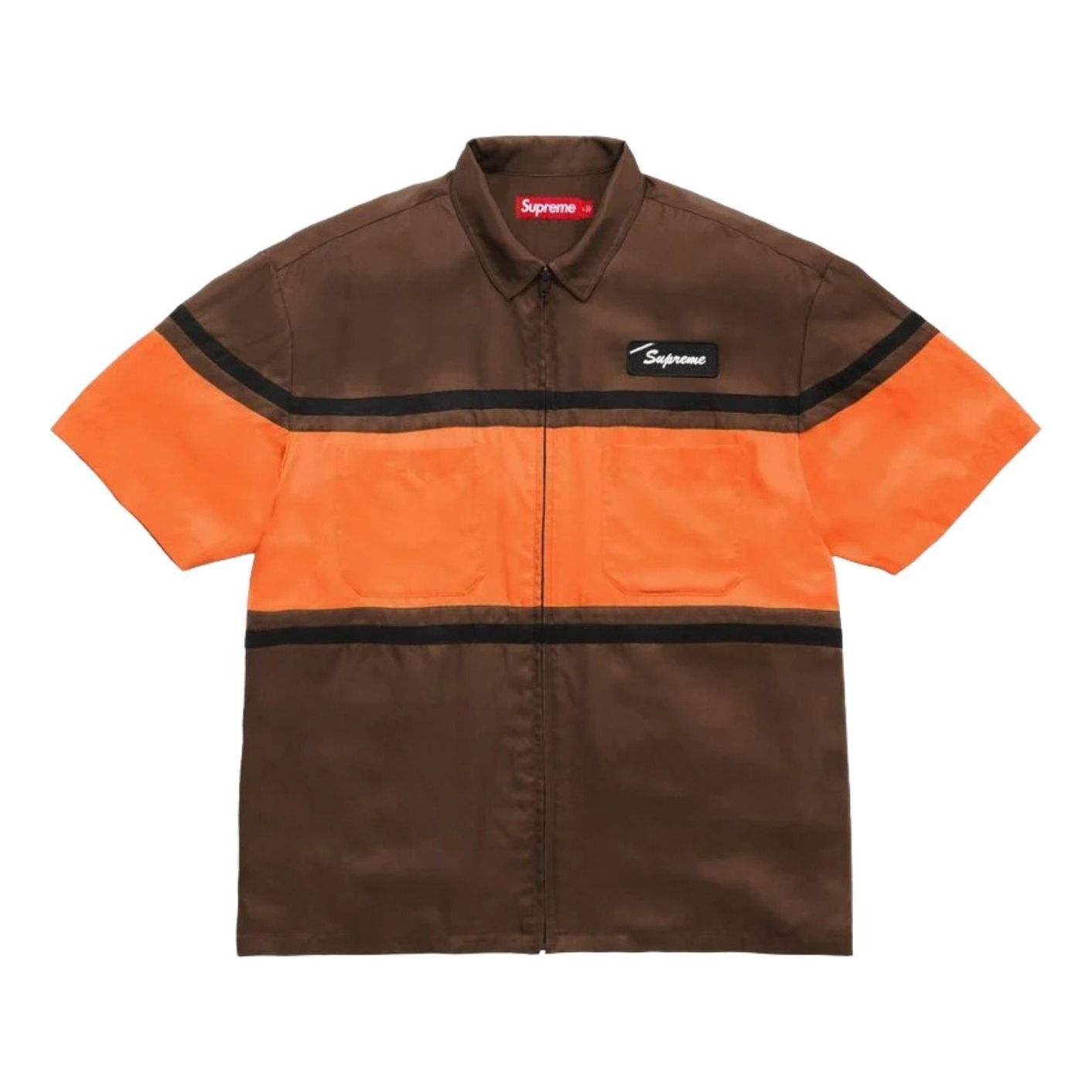 SS26 Silk Zip Up S/S Shirt 'Brown'