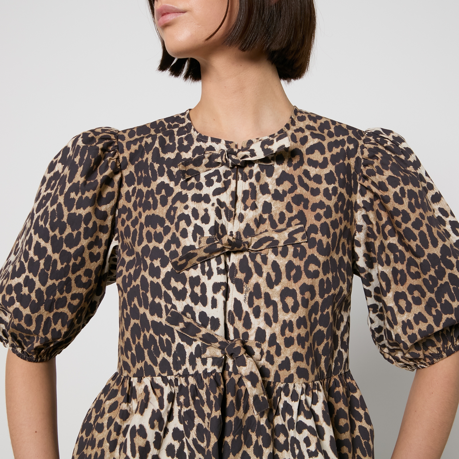 Ganni Leopard-Print Organic Cotton-Poplin Peplum Blouse - EU 36/UK 8
