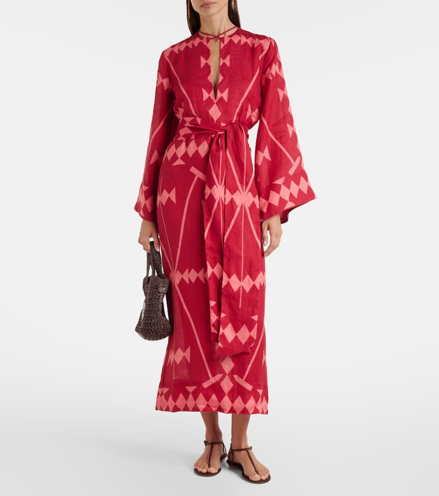 Printed linen maxi dress