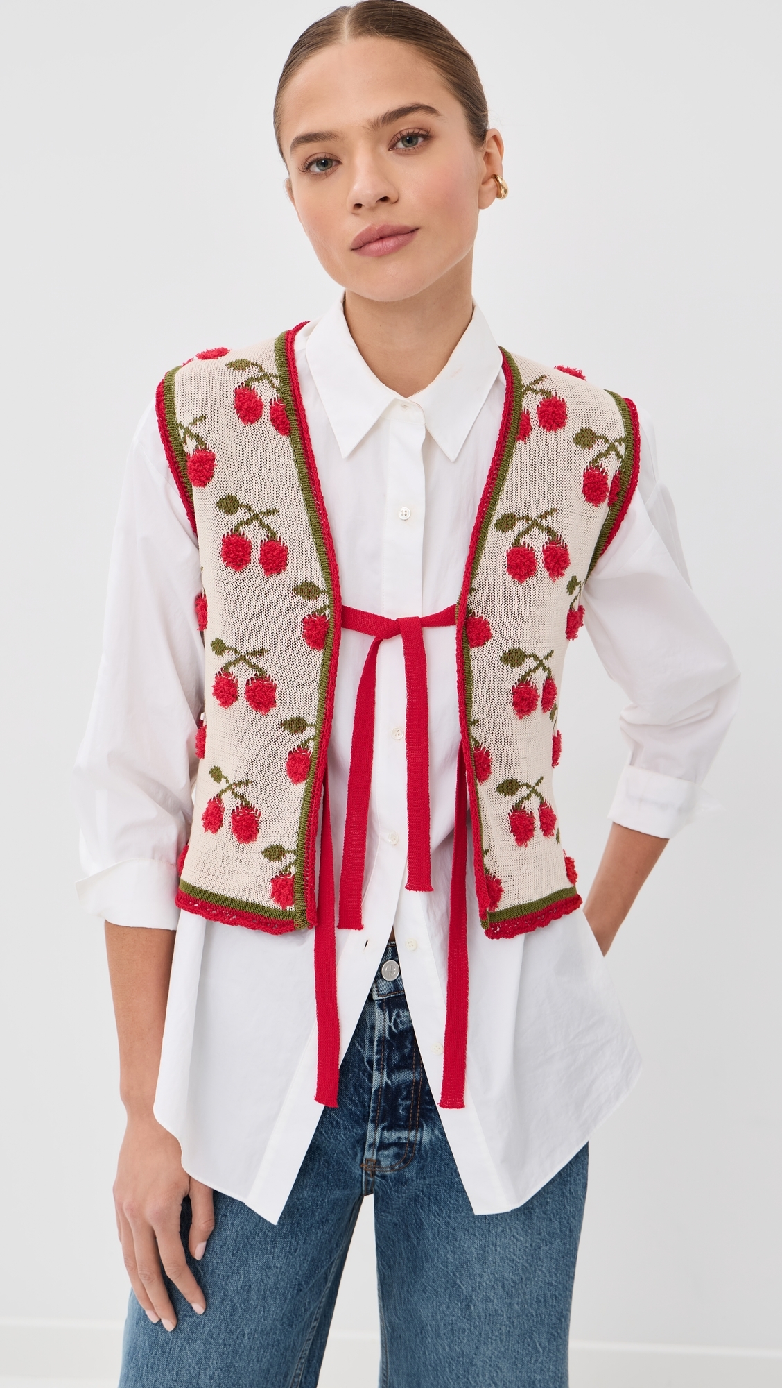 Cherry Gilet Multicolor Ecru/Green/Red