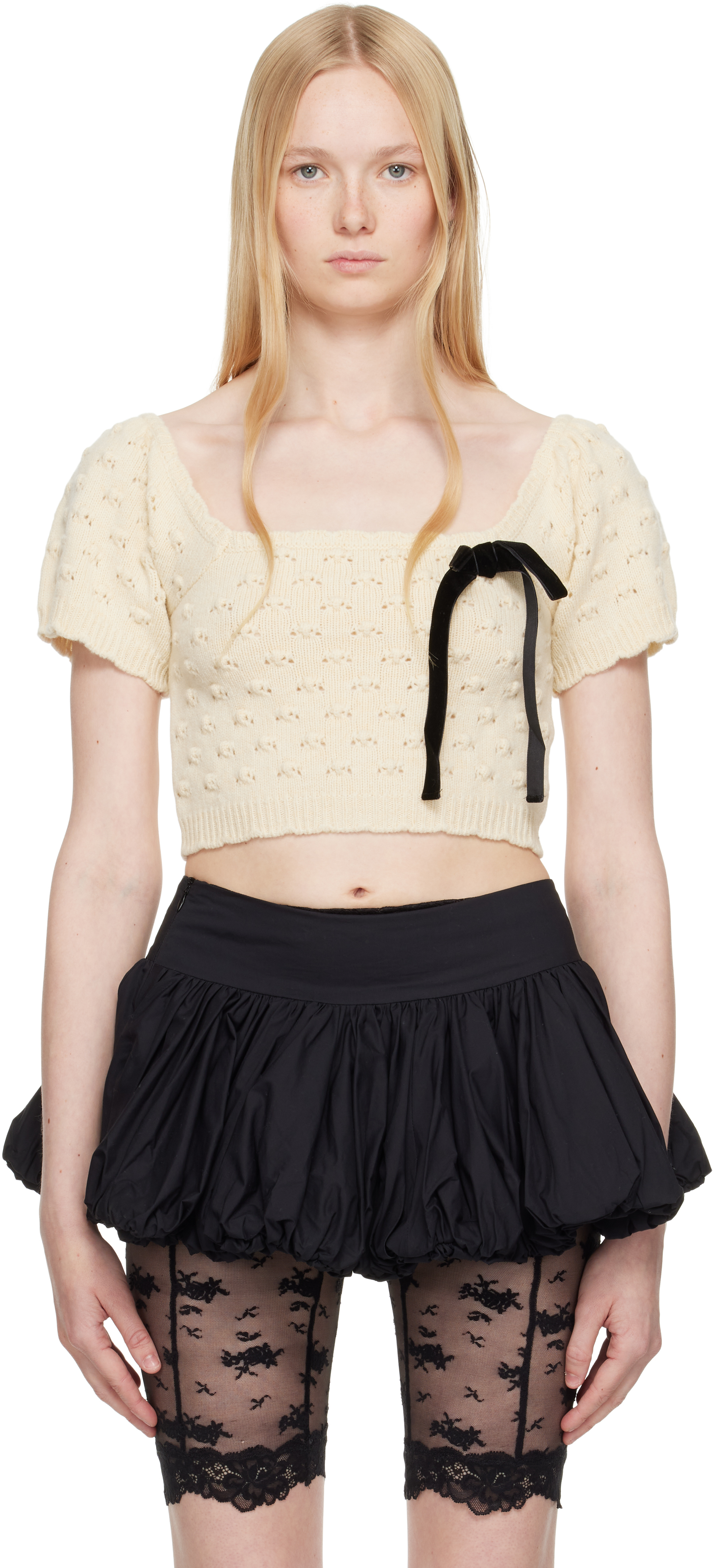 SSENSE Exclusive Beige Bow Tied Wool Top