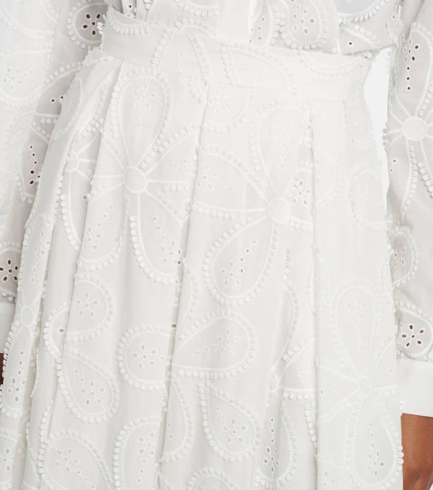 Embroidered cotton-blend midi skirt
