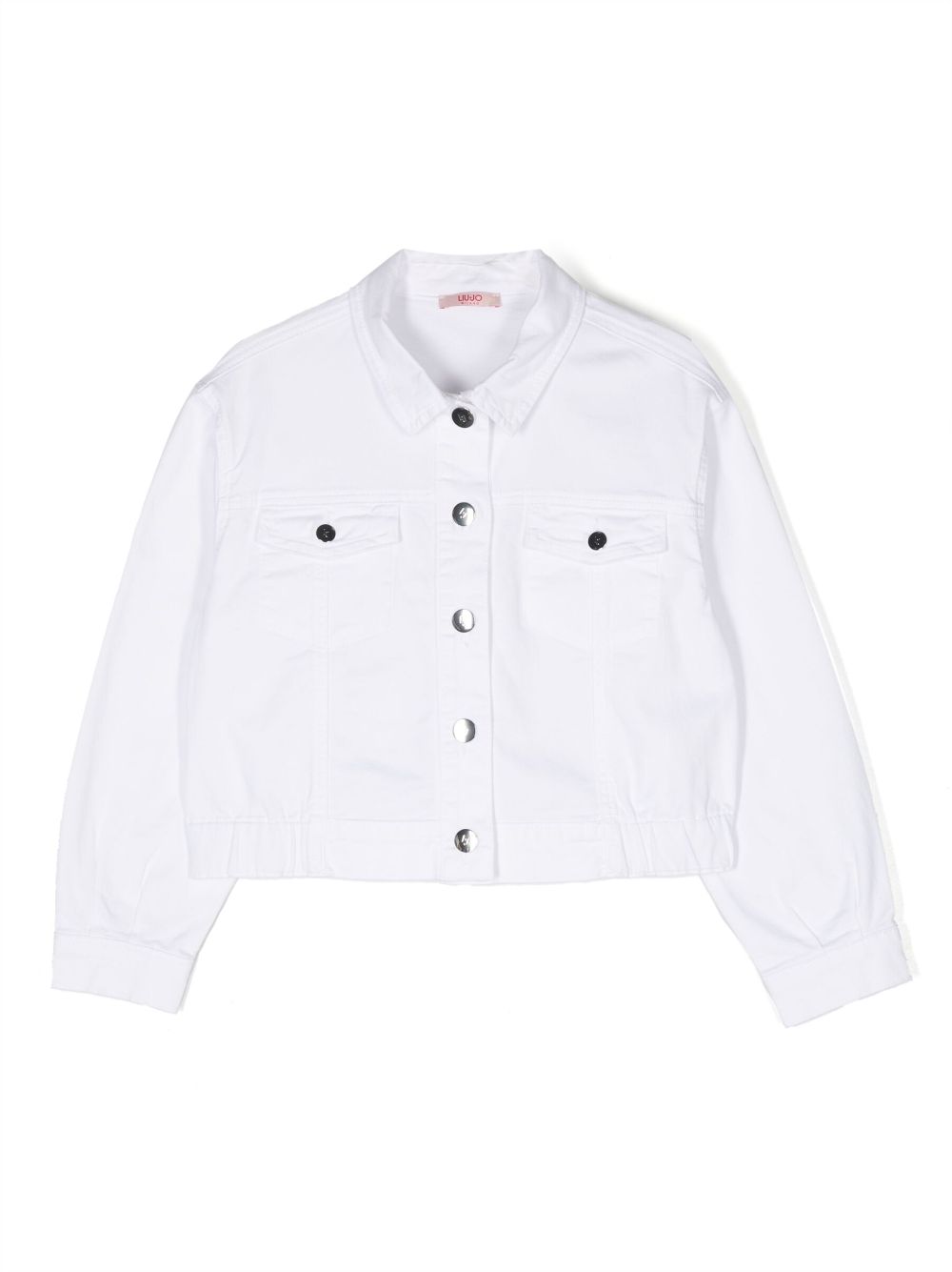 Elasticated-hem denim jacket - White