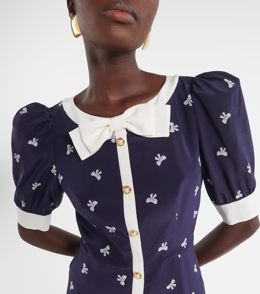 Bow-detail polka-dot silk minidress