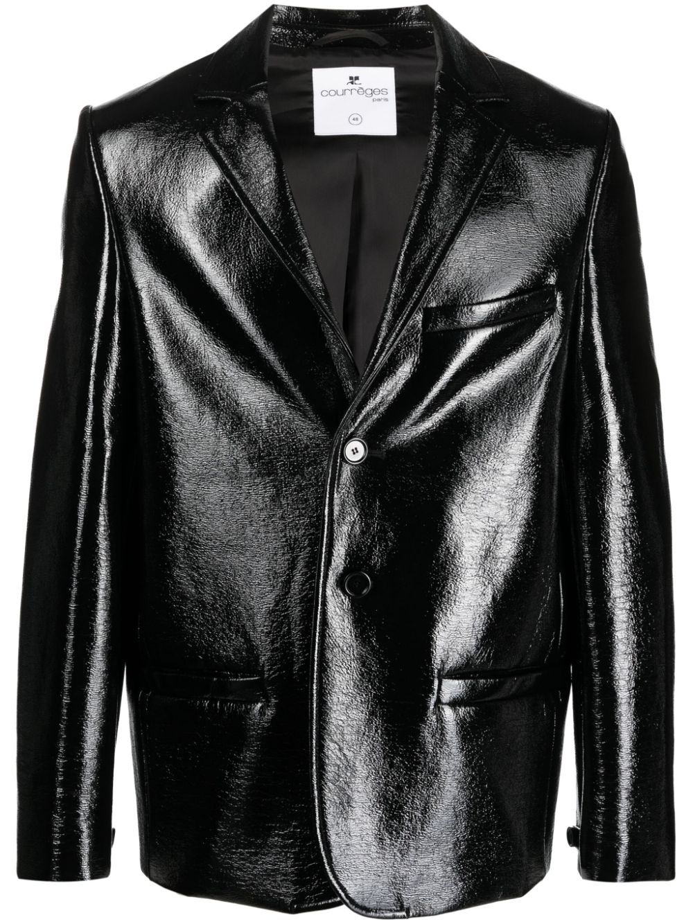 Zip-detail patent-finish blazer - Black