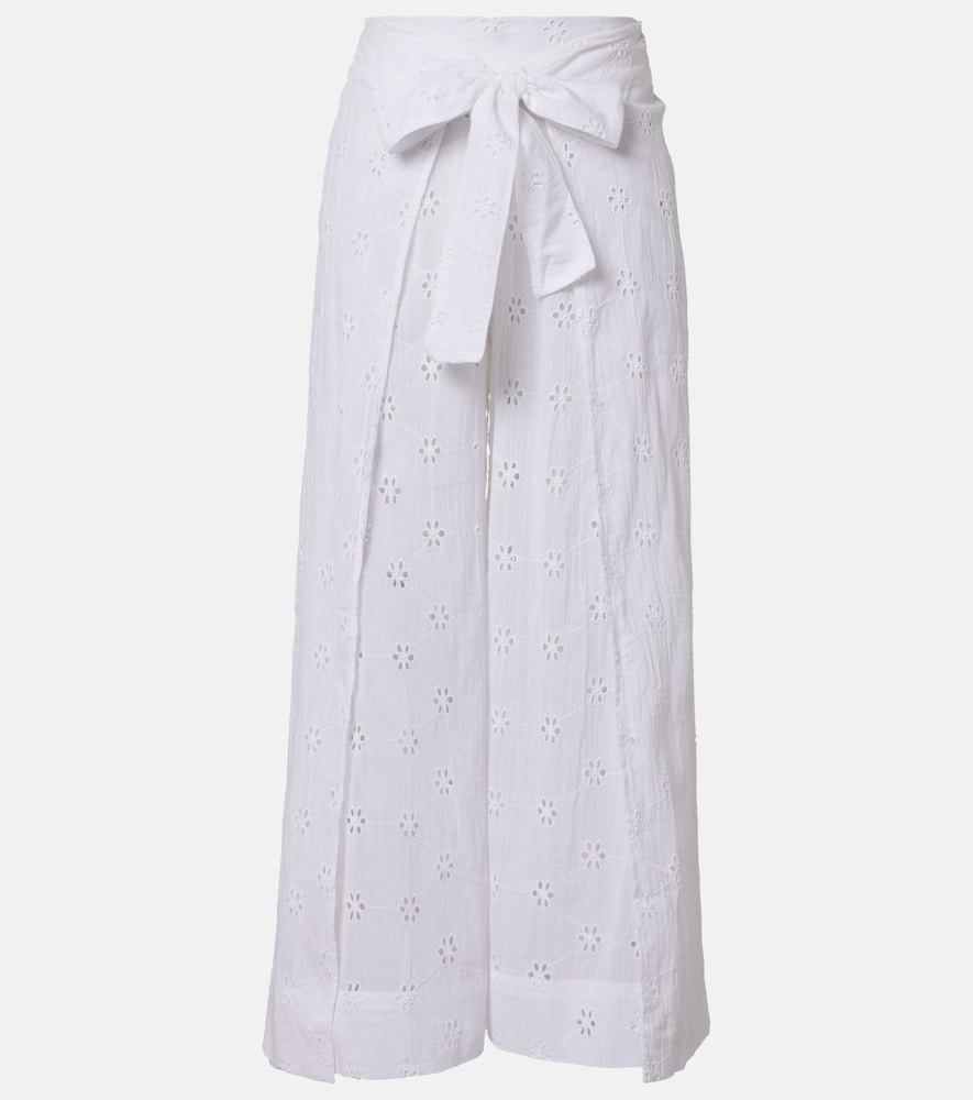 Broderie anglaise cotton poplin wide-leg pants