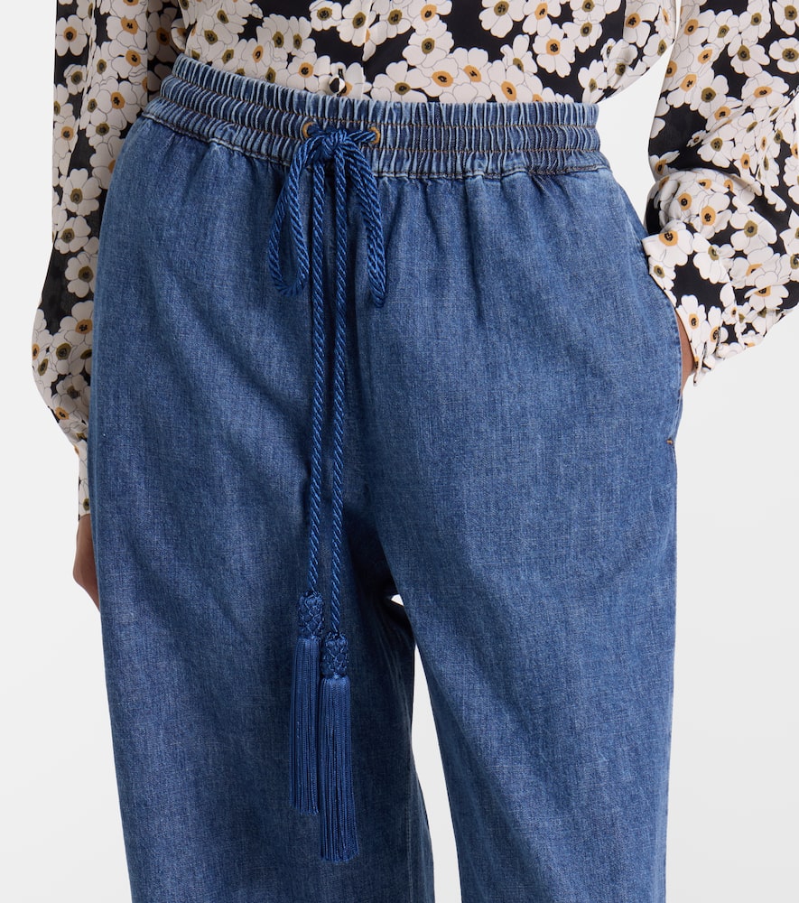 Cotton chambray wide-leg pants