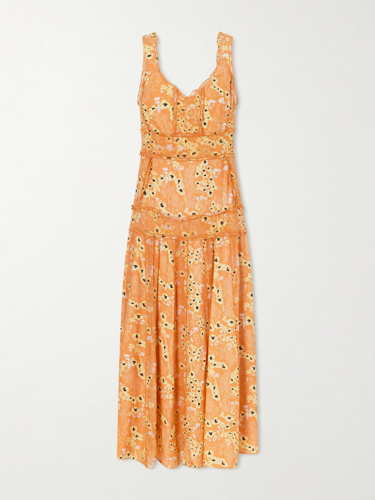 Panelled Printed Silk Maxi Dress - Orange