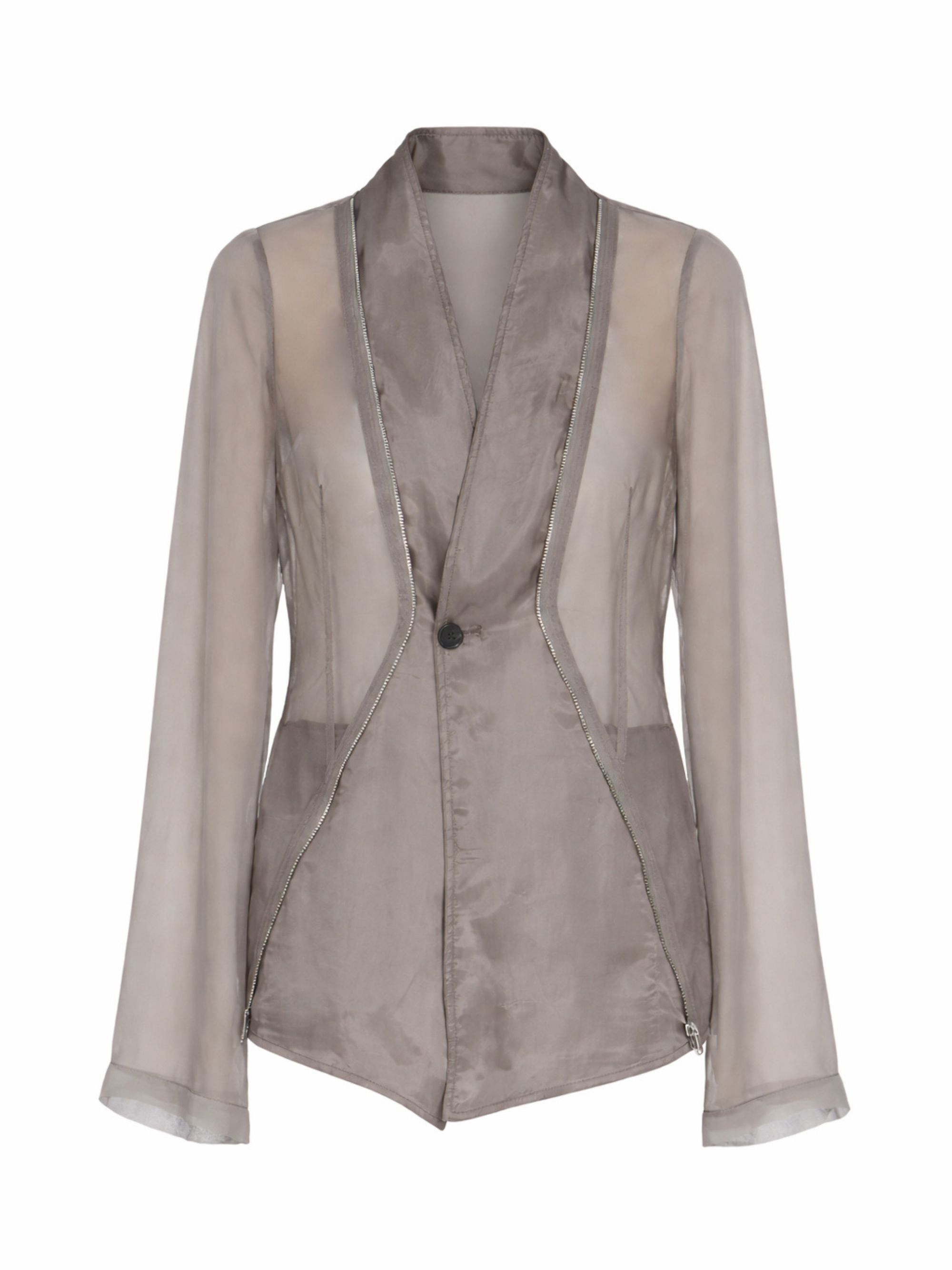 Long Sleeve Stag Jacket with V-Neck and Zipper Detail