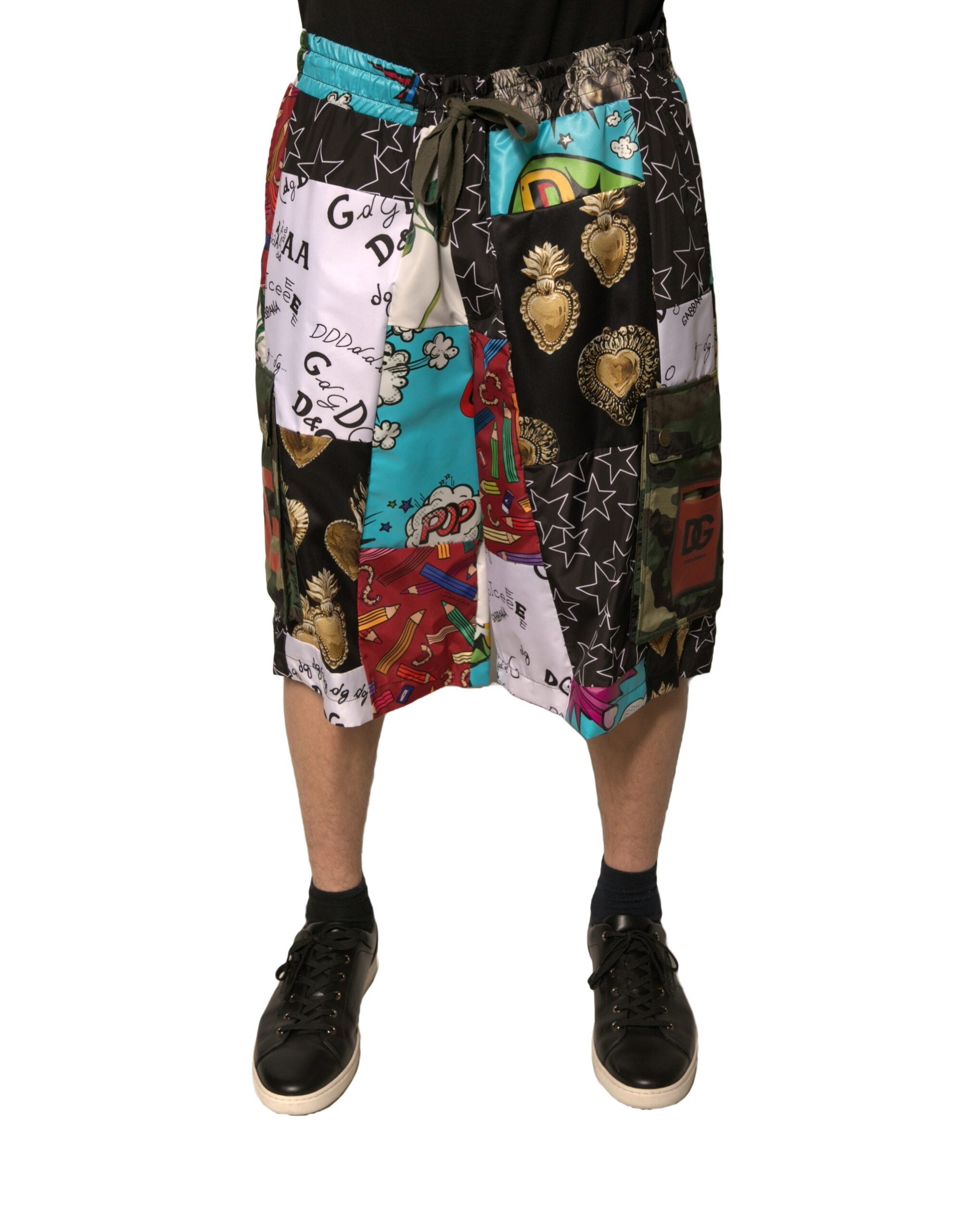 Patchwork Cargo Bermuda Shorts — Multicolor