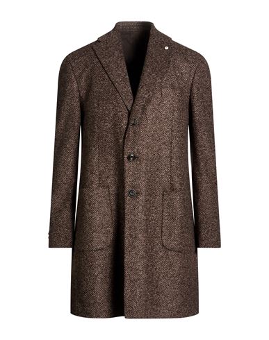 L. b.m. 1911 Man Coat Dark brown Size 44 Polyester, Acrylic, Virgin Wool